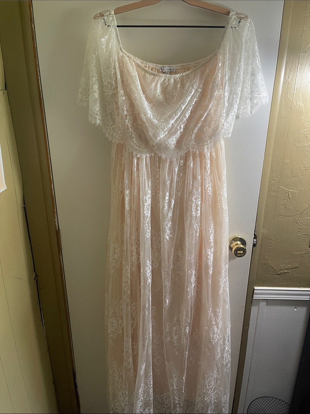 Baltic Born Lace Overlay Maxi Dress in Blush and Ivory